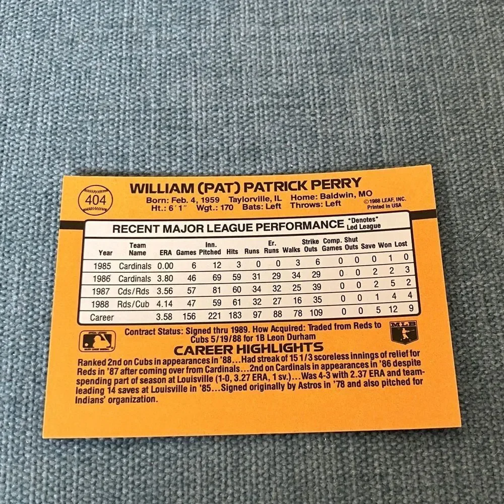 1989 Donruss Chicago Cubs Baseball Card Trading Card